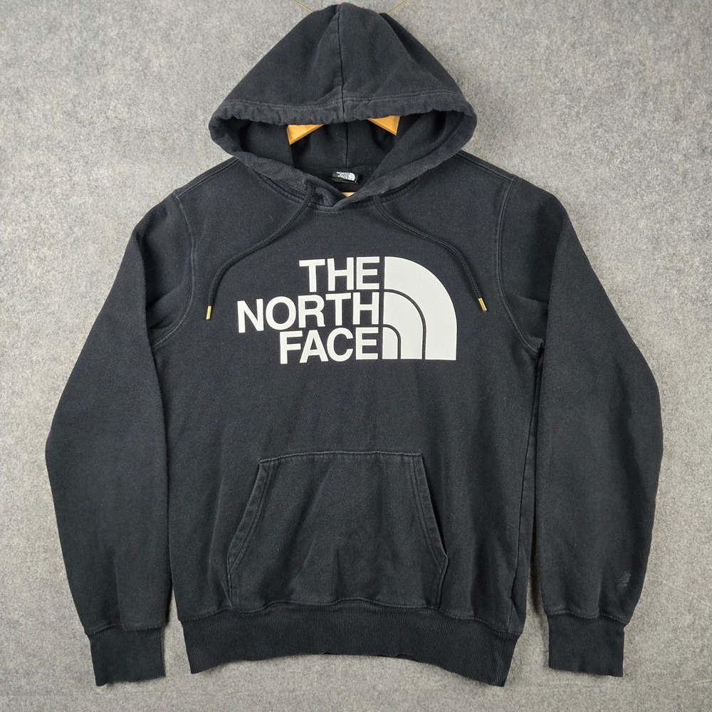 The North Face Hoodie Mens Small Black Big Logo Pullover Sweatshirt Activewear
